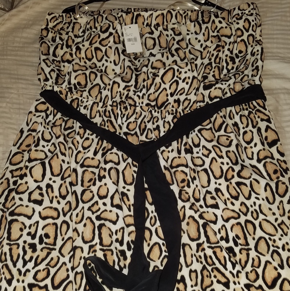 Strapless high-low belted dress